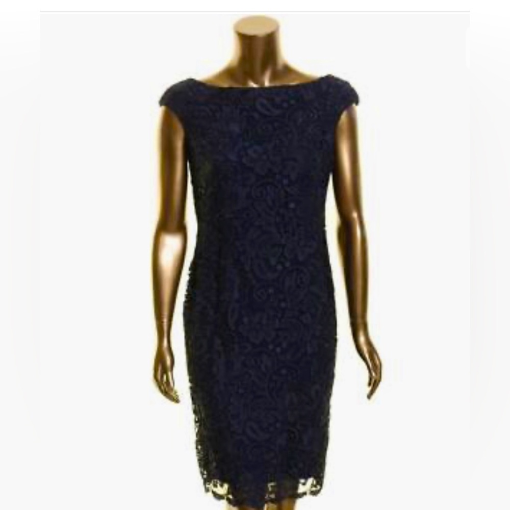 LAUREN RALPH LAUREN NEW Women's Navy Veeh Lace Overlay Sheath Dress